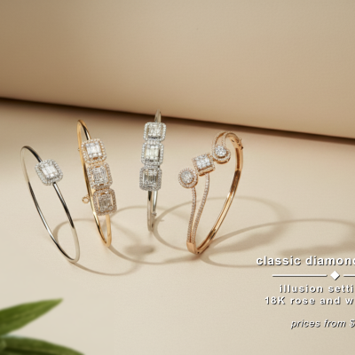 CLASSIC DIAMOND BANGLES IN 18K WHITE AND ROSE GOLD