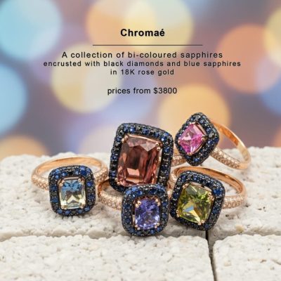 CHROMAE COLLECTION - BI-COLOURED SAPPHIRES WITH BLACK DIAMONDS AND BLUE SAPPHIRES IN 18K ROSE GOLD