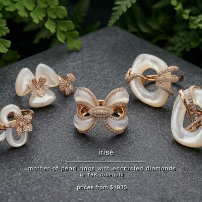 IRISÉ COLLECTION – MOTHER-OF-PEARL DIAMOND RINGS IN 18K ROSE GOLD
