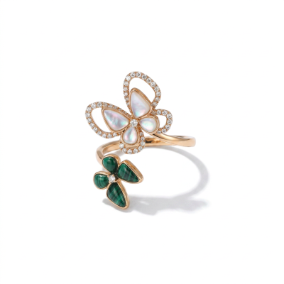 RG0901 - Malachite, Mother-of-Pearl, Diamond, 18K rose gold