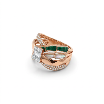 RG0897 - Malachite, Mother-of-Pearl, Diamond, 18K rose gold