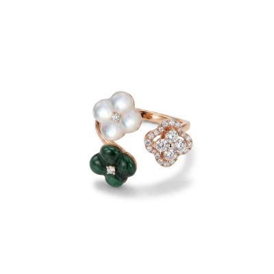 RG0900 - Malachite, Mother-of-Pearl, Diamond, 18K rose gold