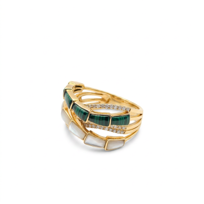 RG0898 - Malachite, Mother-of-Pearl, Diamond, 18K yellow gold